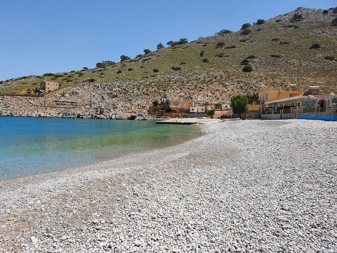 The quiet beach of Marathounda on the island of Symi in Greece