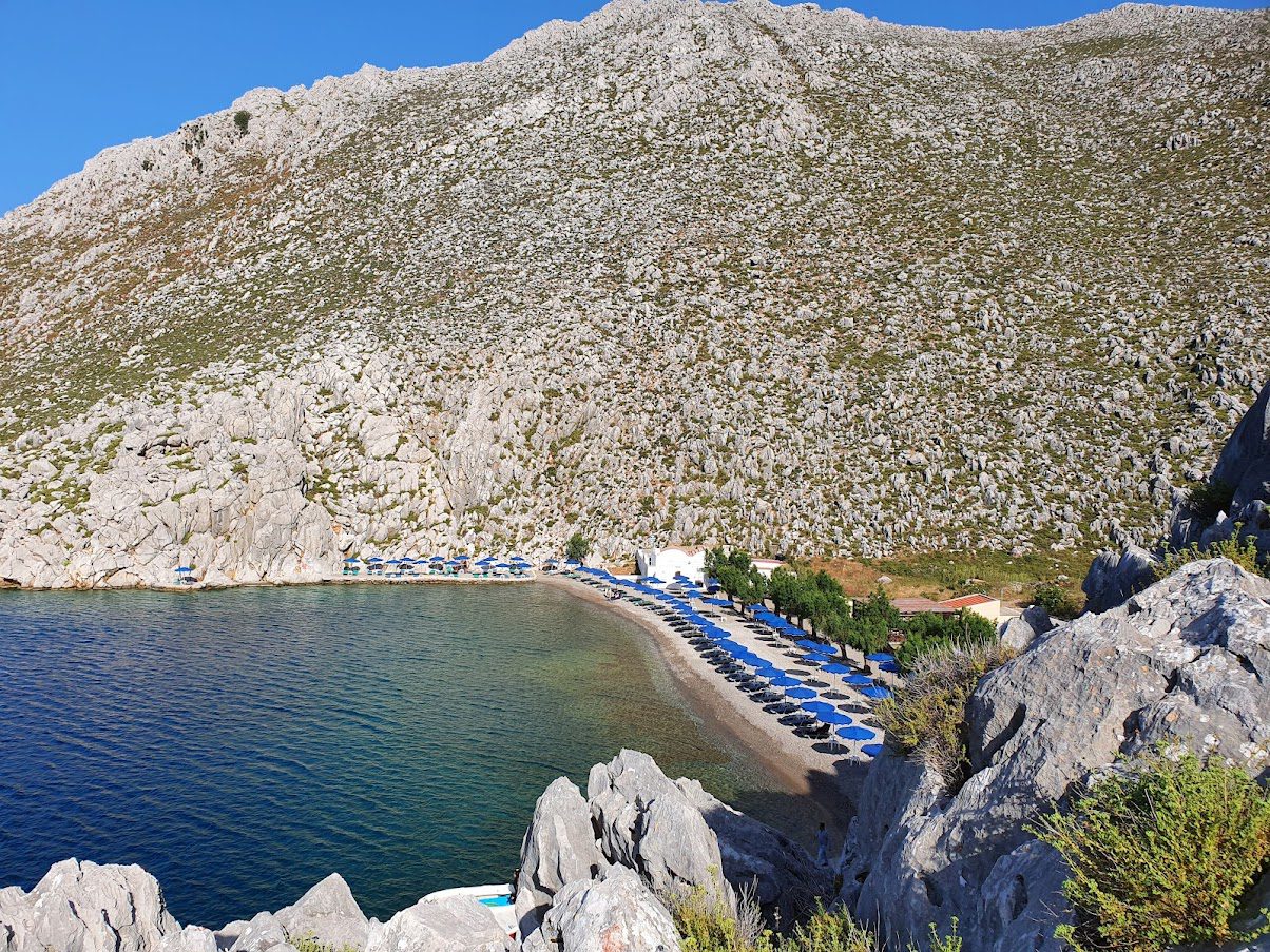 View of Saint Nicholas Beach in Symi