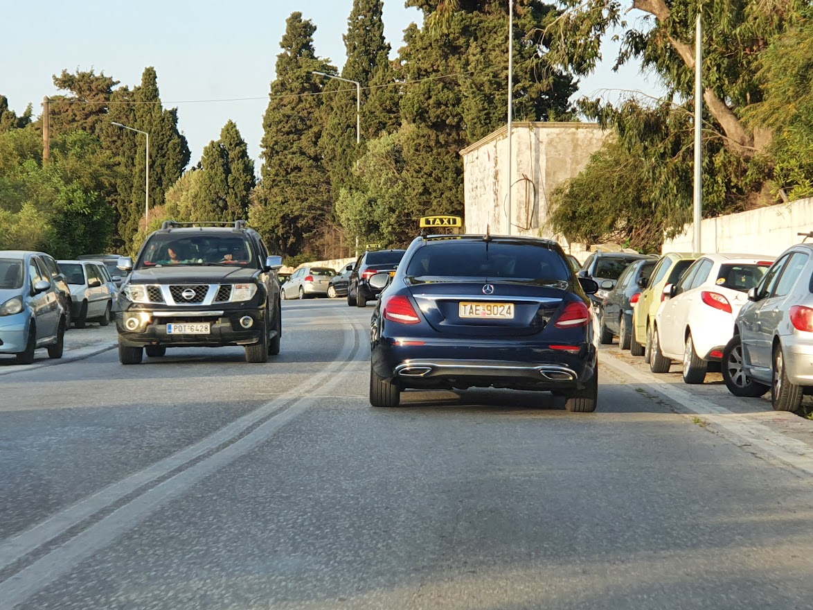 A taxi in Rhodes leaving the airport