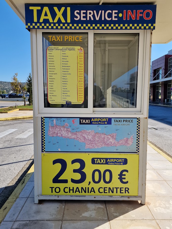 Taxi kiosk outside Chania airport