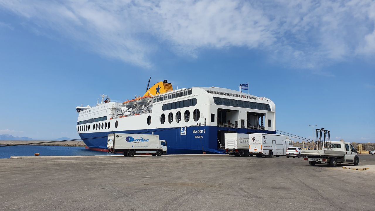 Blue Star 2 ferry getting ready to board from Rhodes to Kalymnos