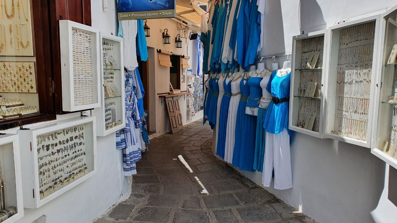 Souvenir shopping in lindos rhodes