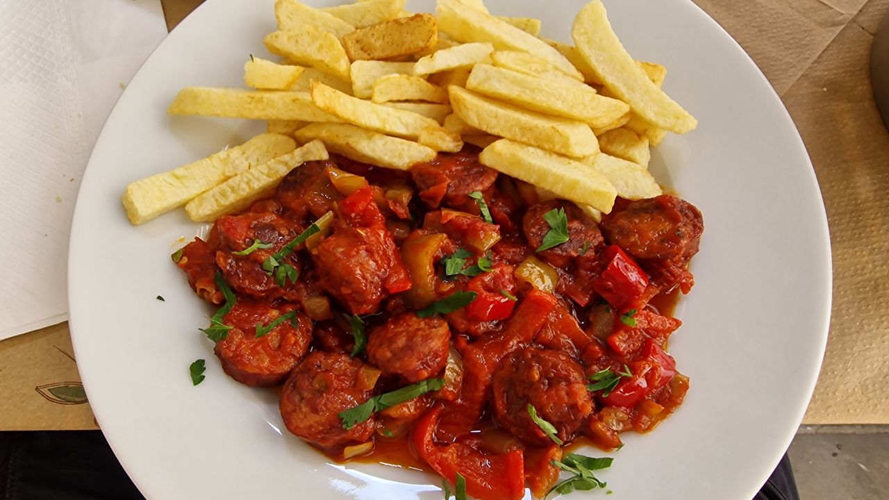 Spetsofai (a sausage and pepper stew)