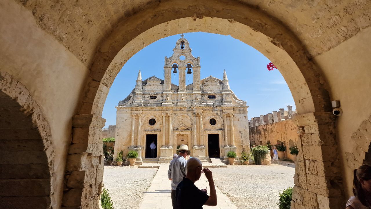 entering arkadi monastery near rethymnon, crete