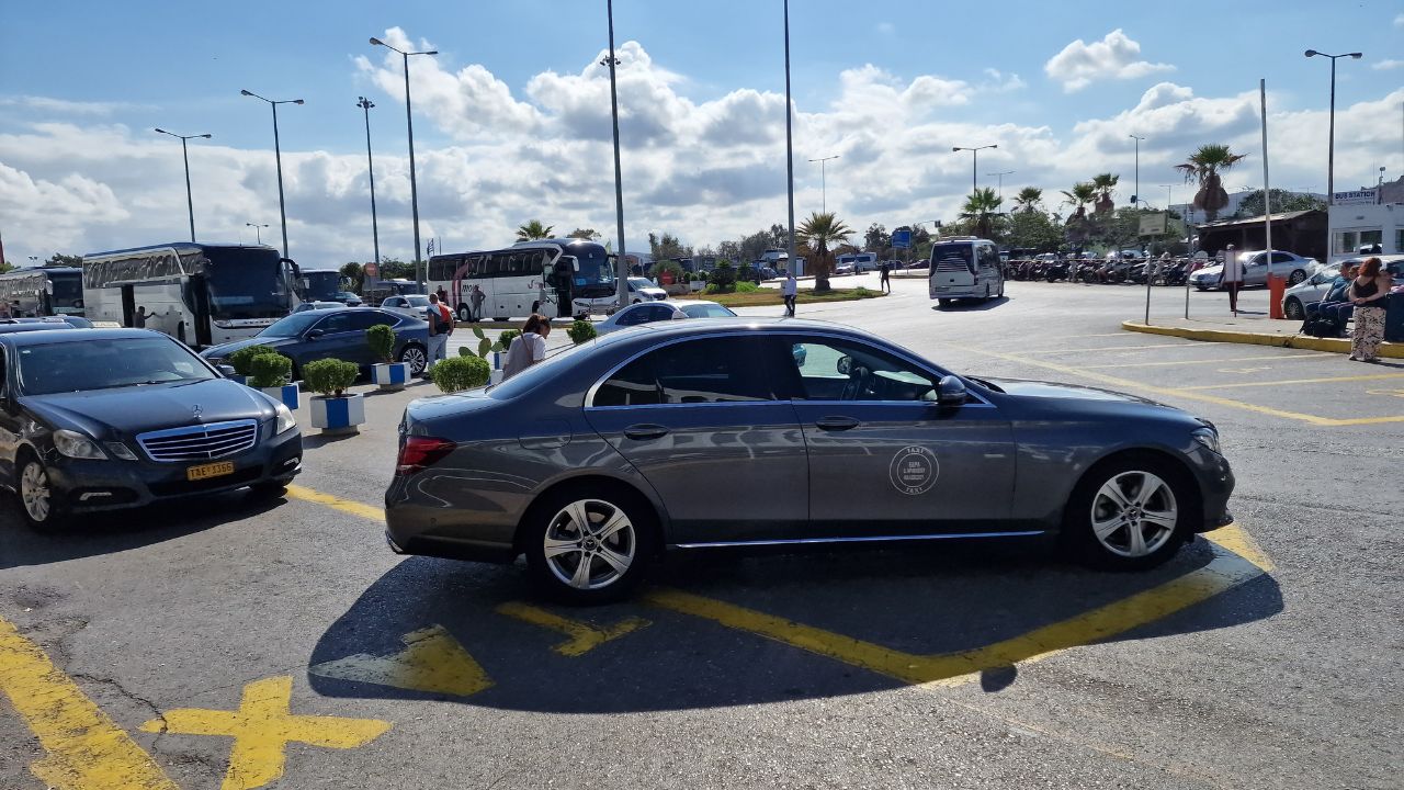 A taxi at Heraklion airport in Crete, Greece