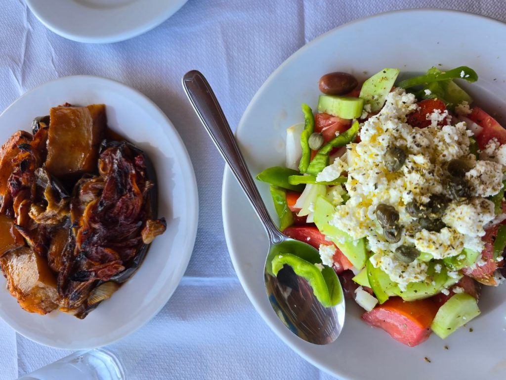 Eating Greek food on the cyclades island of schinoussa