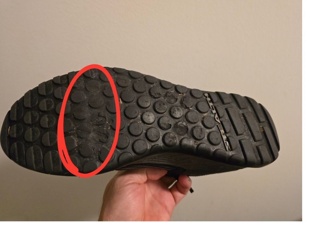 The Adidas cycling shoe after 3 months of constant use is showing some wear